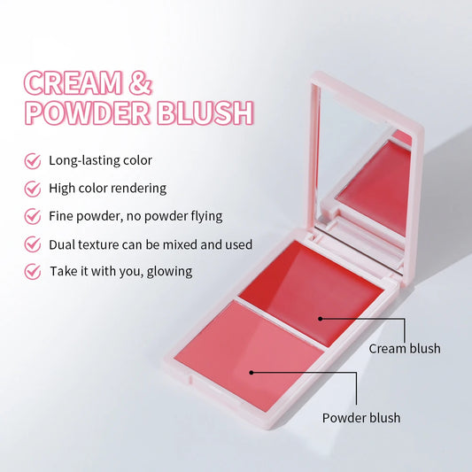 2IN1 Creme & Powder Blush Matte Natural Blush Eye Makeup Palette Long Lasting High Color Rendering Bright Pinky Patrick Ta Blush