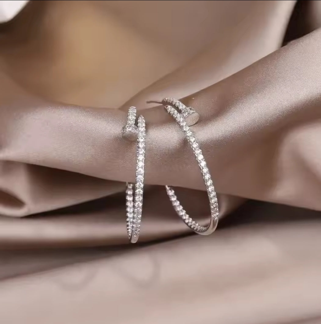 Punk style Nail inspired rhinestone hoop earrings women jewelry gifts