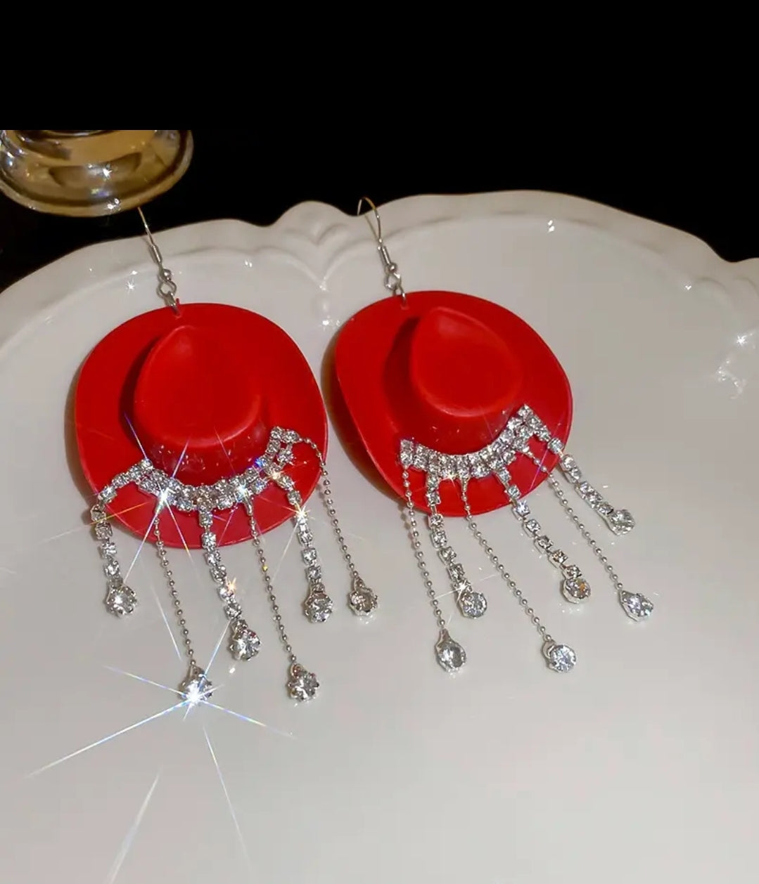 Cowboy hat rhinestone dangle earrings fashion jewelry