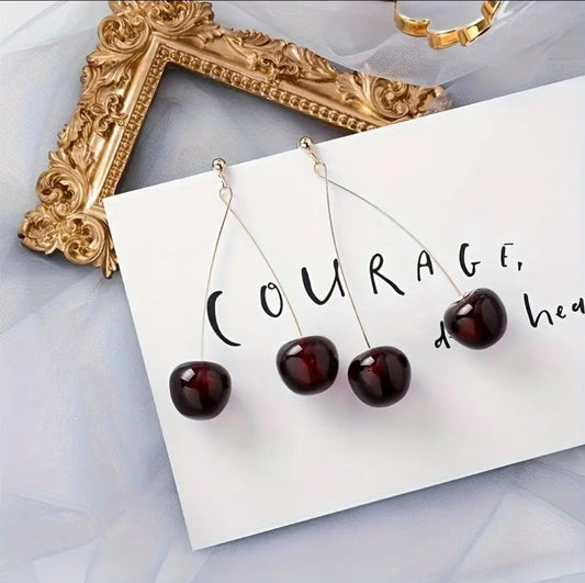 Double Cherry Dangle Earrings Fashion Jewelry Gifts Accessories