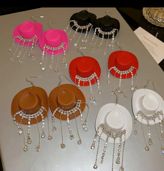 Cowboy hat rhinestone dangle earrings fashion jewelry