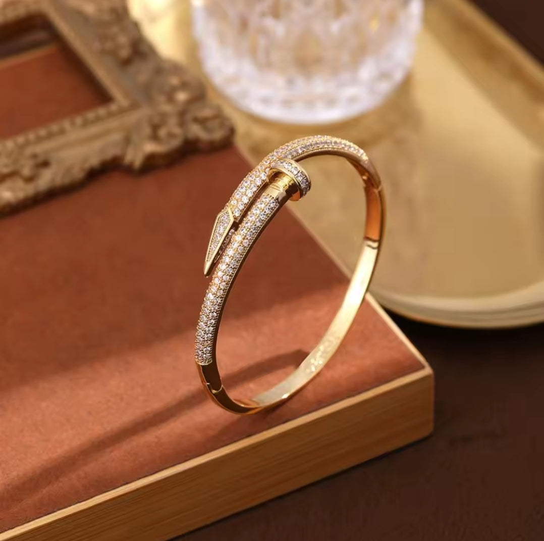 Rhinestone nail inspired cuff bracelet