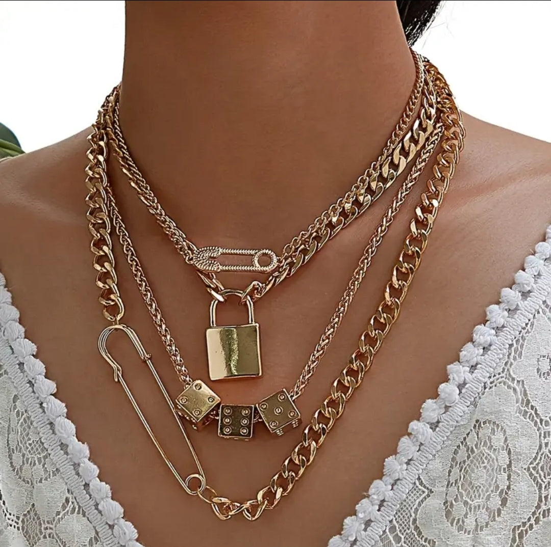 Punk Style Dice Safety Pin Chain Necklace Choker jewelry women gifts