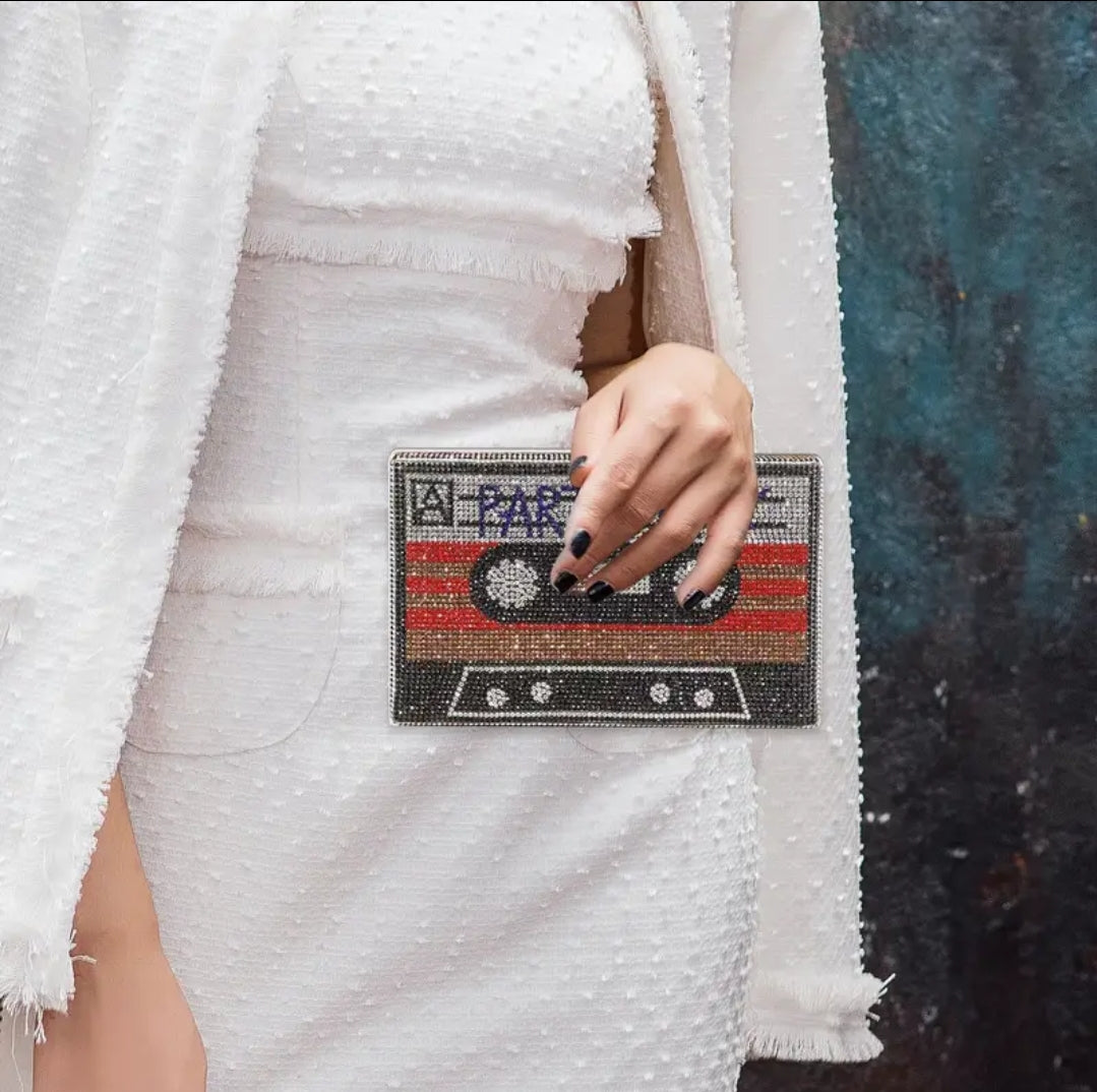 Retro Cassette tape Design Purse Clutch Crossbody Bag Gifts