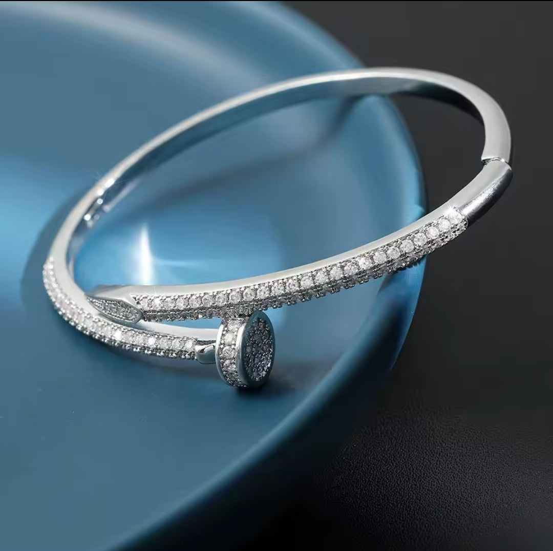 Rhinestone nail inspired cuff bracelet