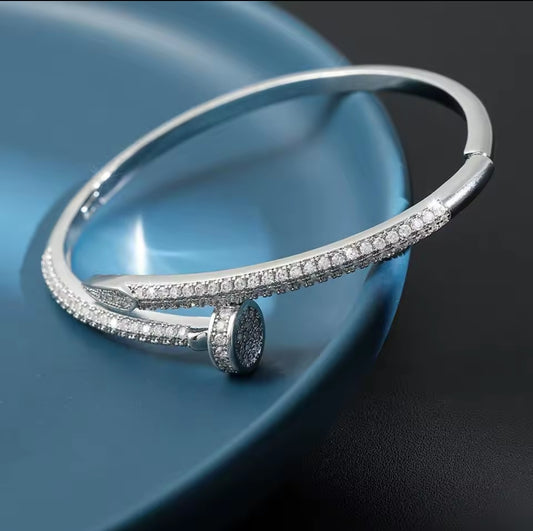 Rhinestone nail inspired cuff bracelet