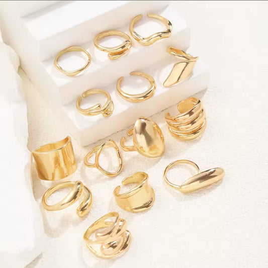 14pcs Bold Gold Ring Set jewelry set women jewelry accessories
