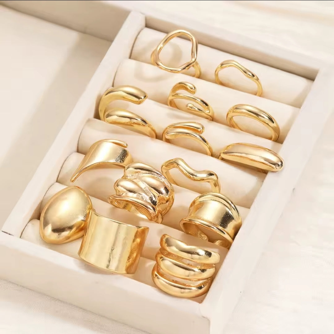 14pcs Bold Gold Ring Set jewelry set women jewelry accessories