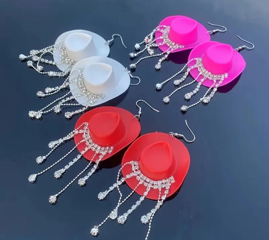Cowboy hat rhinestone dangle earrings fashion jewelry