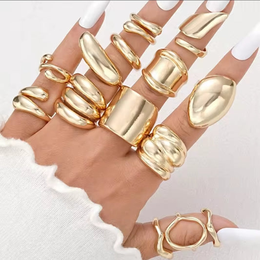 14pcs Bold Gold Ring Set jewelry set women jewelry accessories