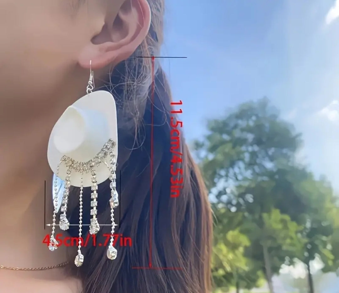 Cowboy hat rhinestone dangle earrings fashion jewelry