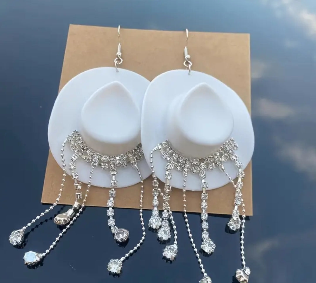 Cowboy hat rhinestone dangle earrings fashion jewelry