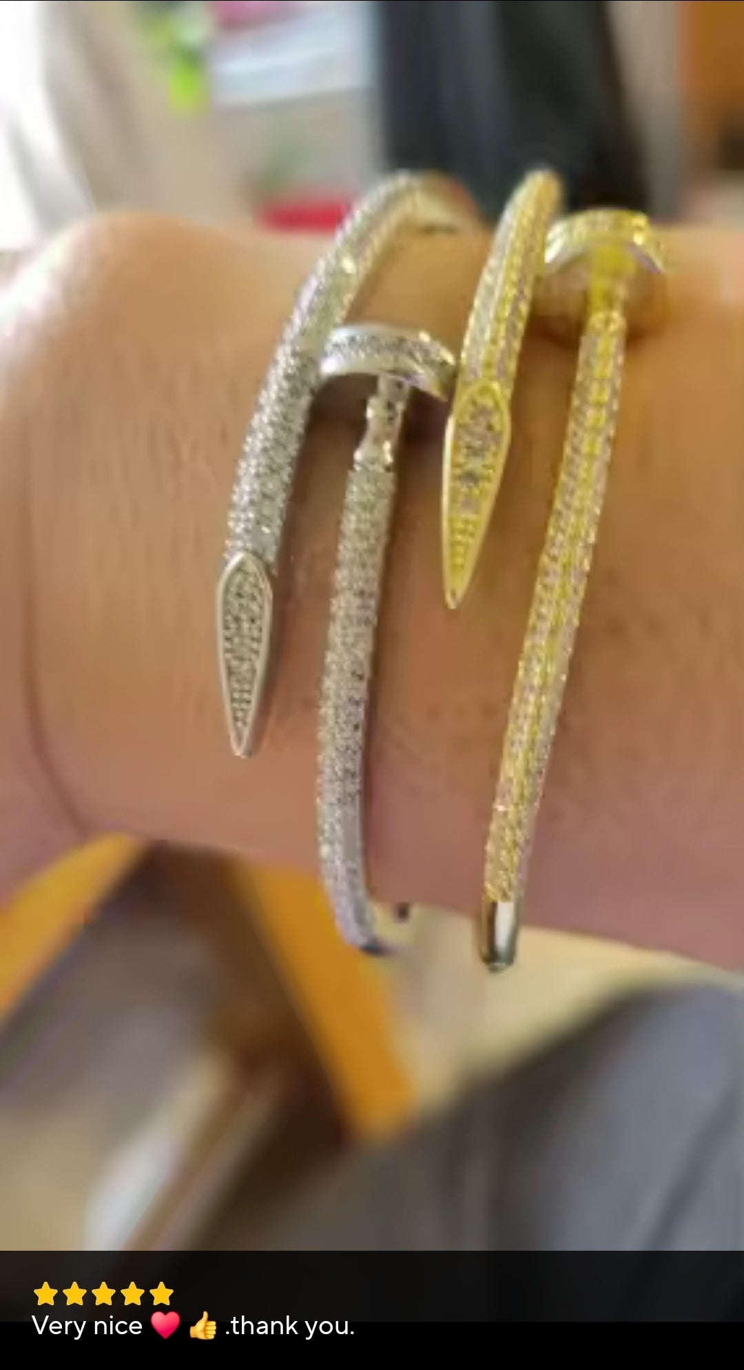 Rhinestone nail inspired cuff bracelet