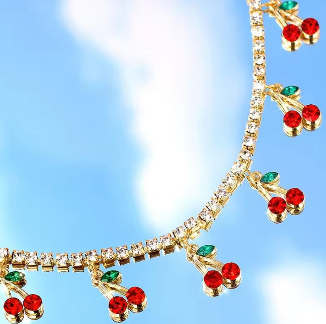 Rhinestone Cherry chain necklace women jewelry