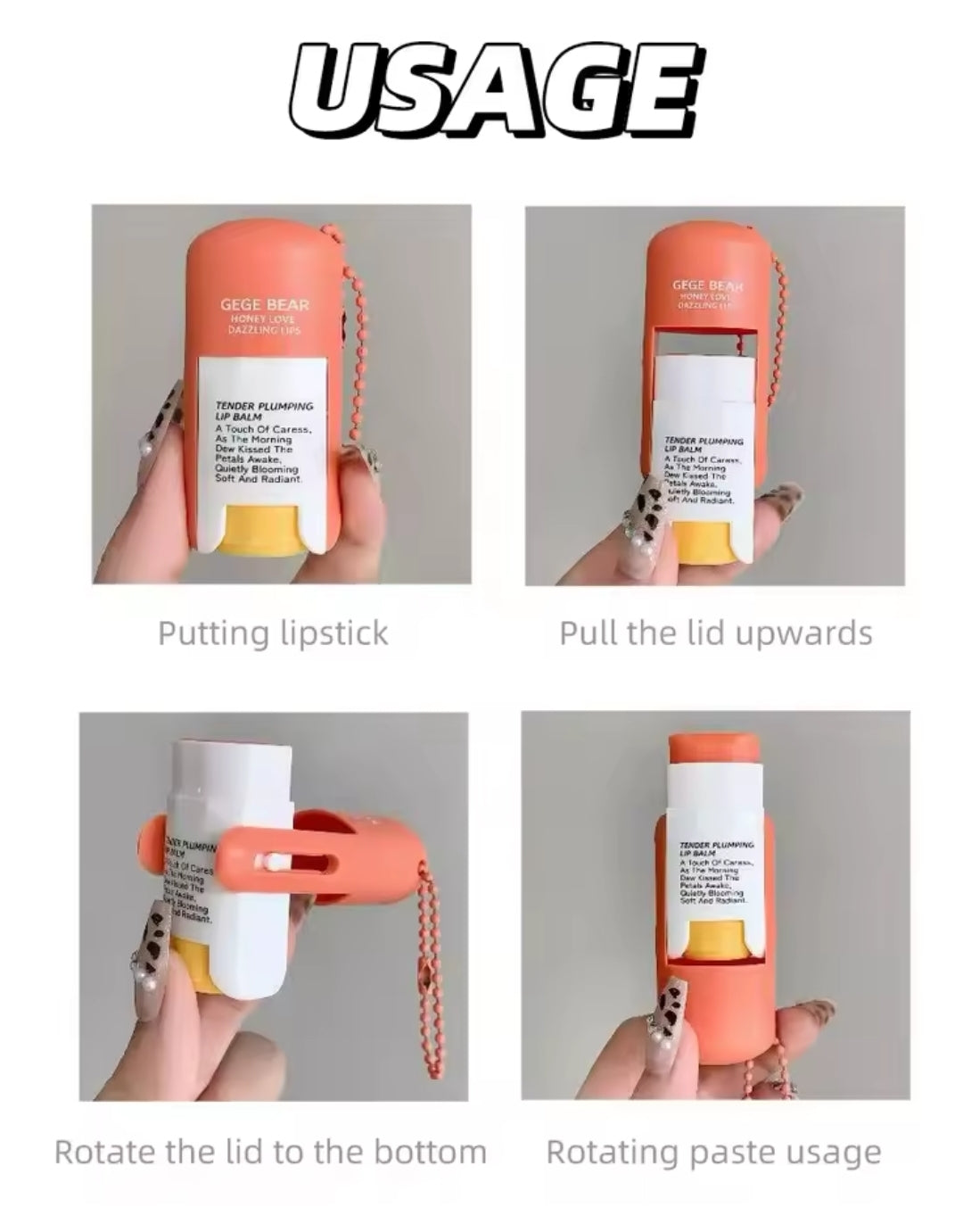 Gege bear large capacity lip balm keychain hydrating moisturizing lip care lipstick base