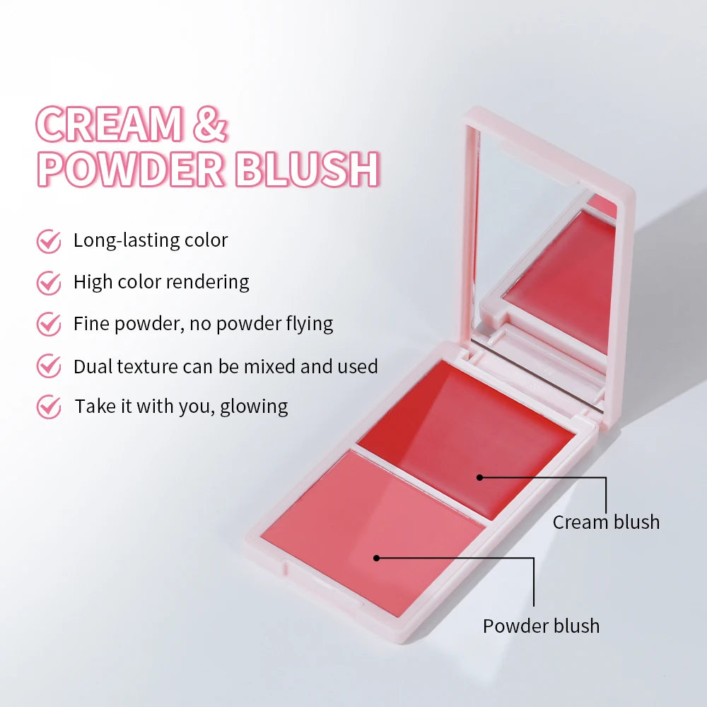 2IN1 Creme & Powder Blush Matte Natural Blush Eye Makeup Palette Long Lasting High Color Rendering Bright Pinky Patrick Ta Blush