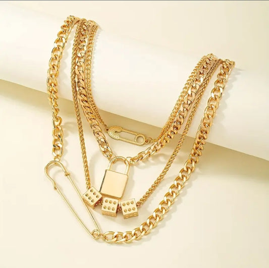 Punk Style Dice Safety Pin Chain Necklace Choker jewelry women gifts