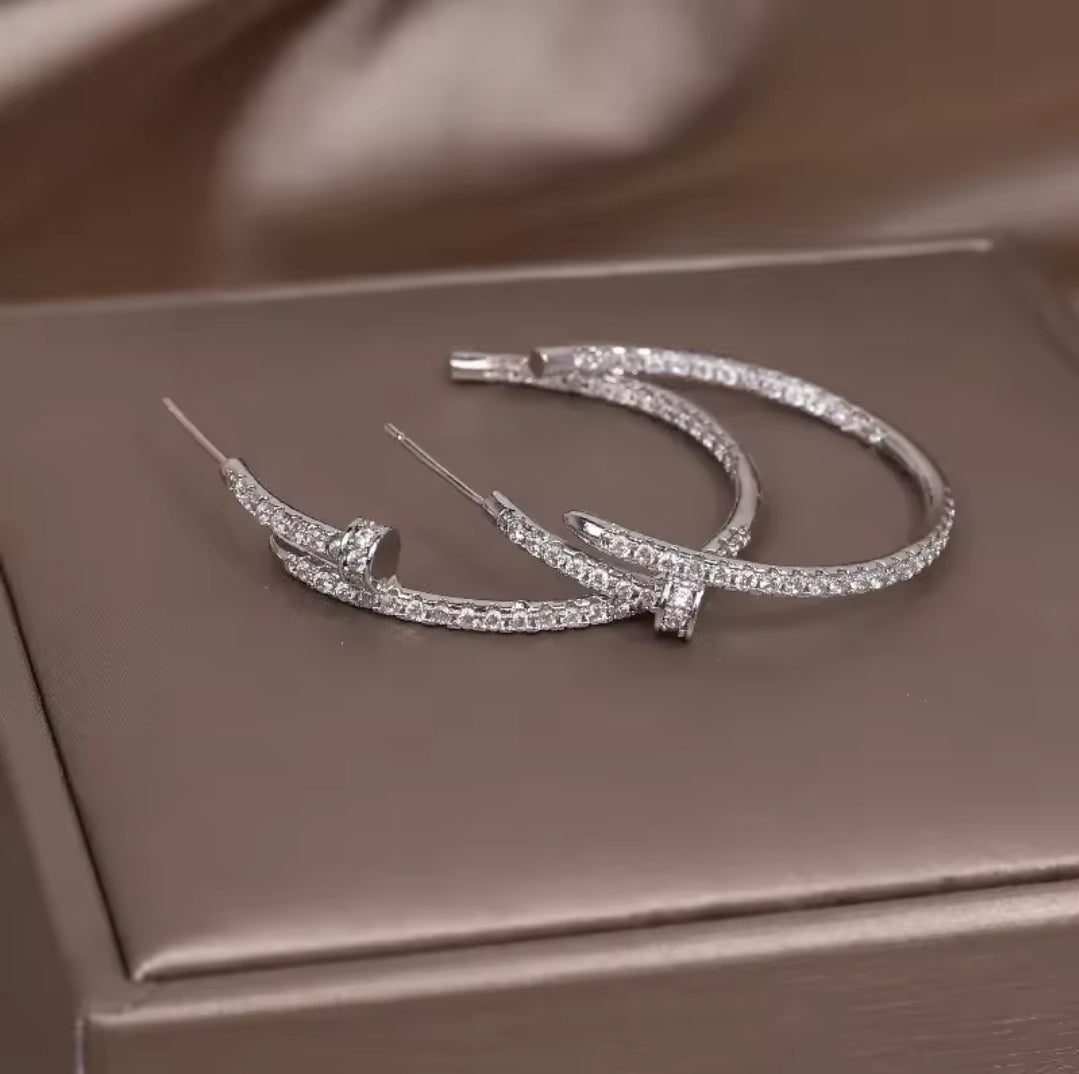 Punk style Nail inspired rhinestone hoop earrings women jewelry gifts