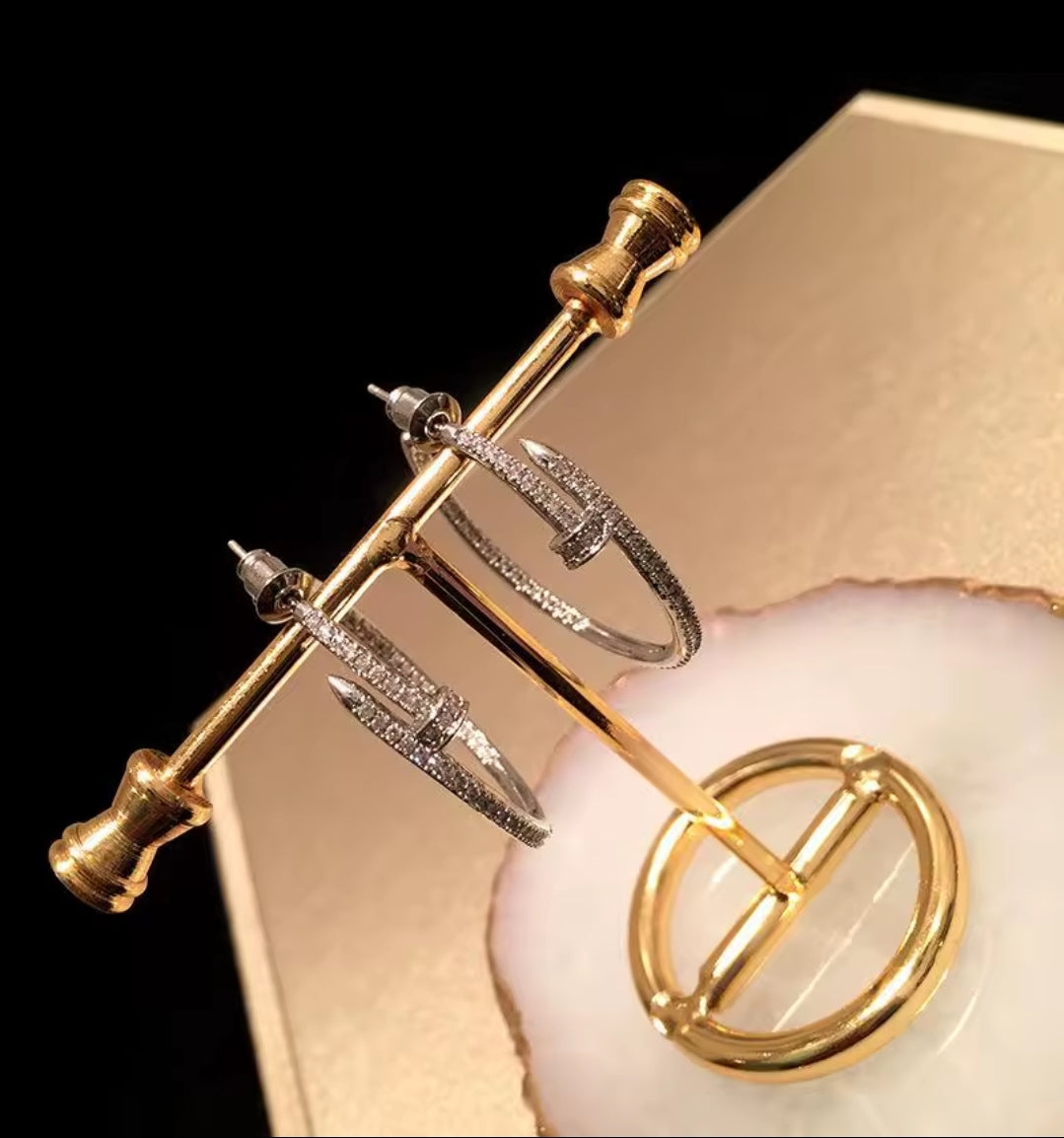 Punk style Nail inspired rhinestone hoop earrings women jewelry gifts