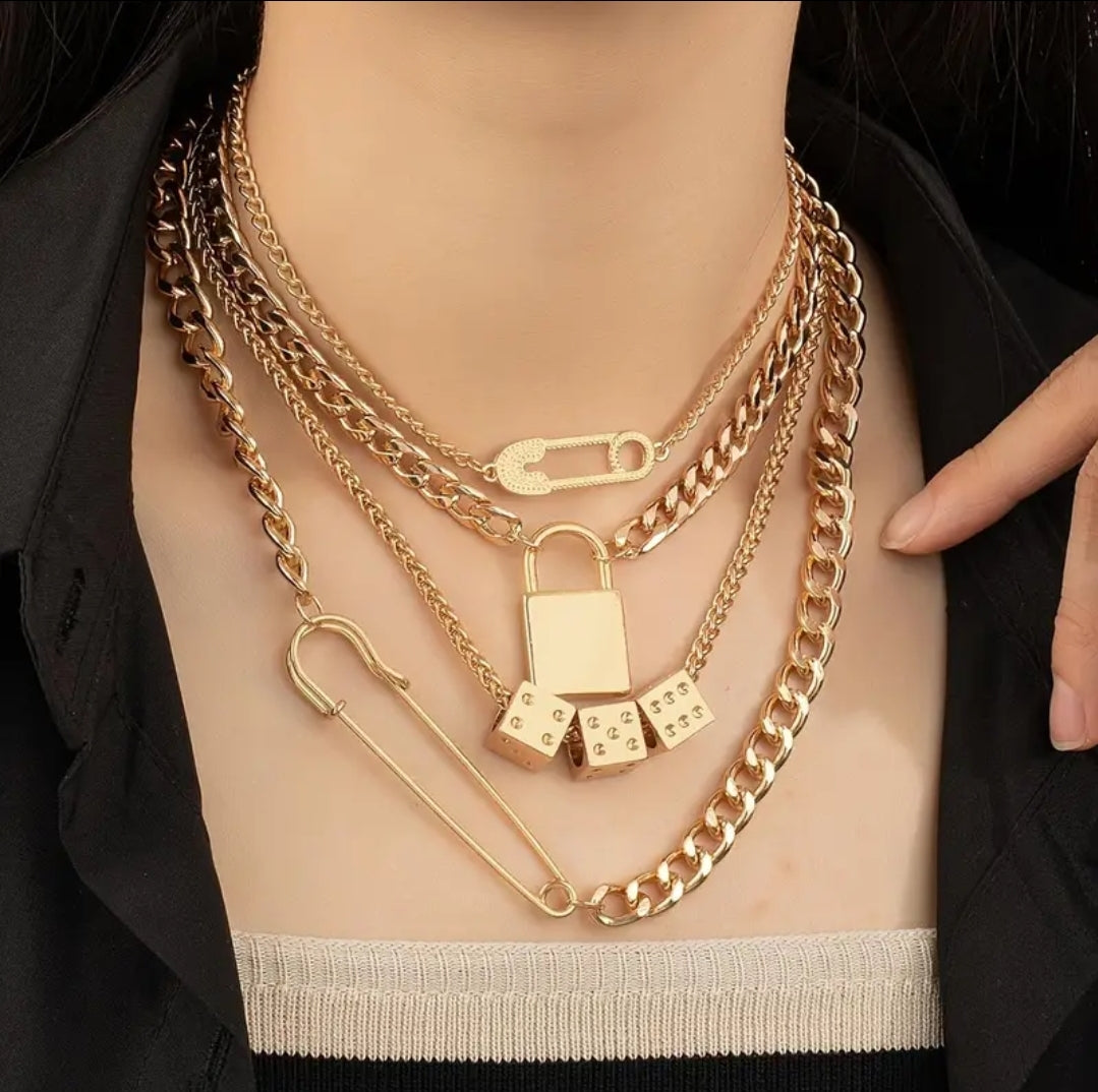 Punk Style Dice Safety Pin Chain Necklace Choker jewelry women gifts