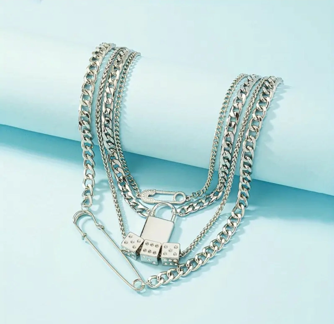 Punk Style Dice Safety Pin Chain Necklace Choker jewelry women gifts