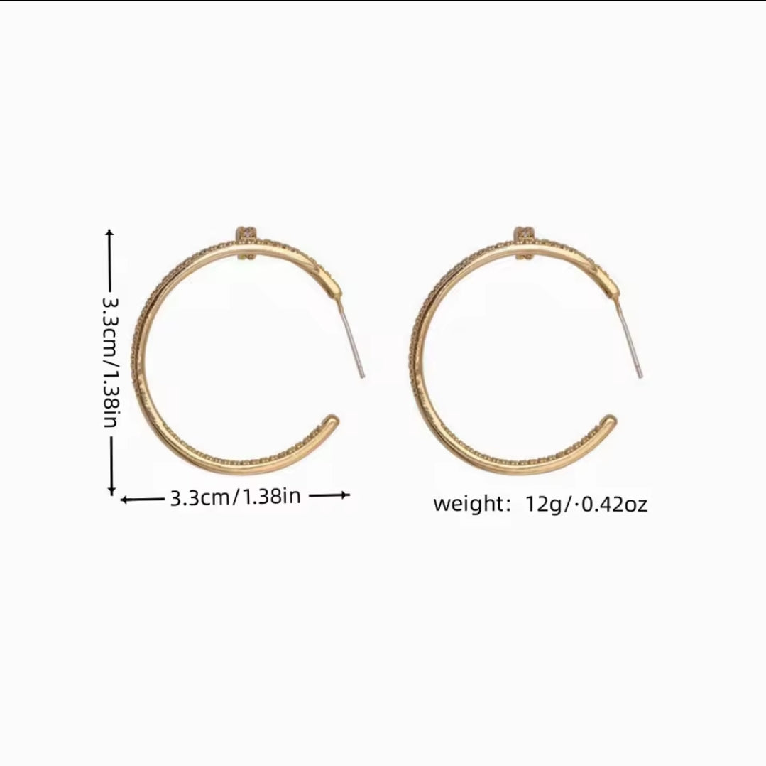 Punk style Nail inspired rhinestone hoop earrings women jewelry gifts