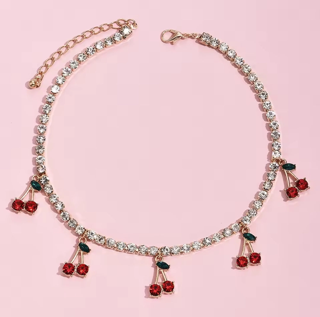 Rhinestone Cherry chain necklace women jewelry