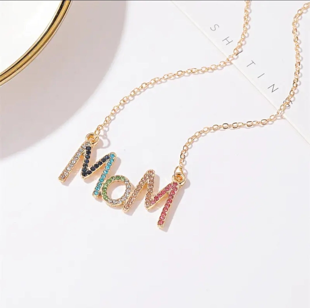 Fashion Rhinestone MOM Necklace Chain Jewelry Gifts Accessories