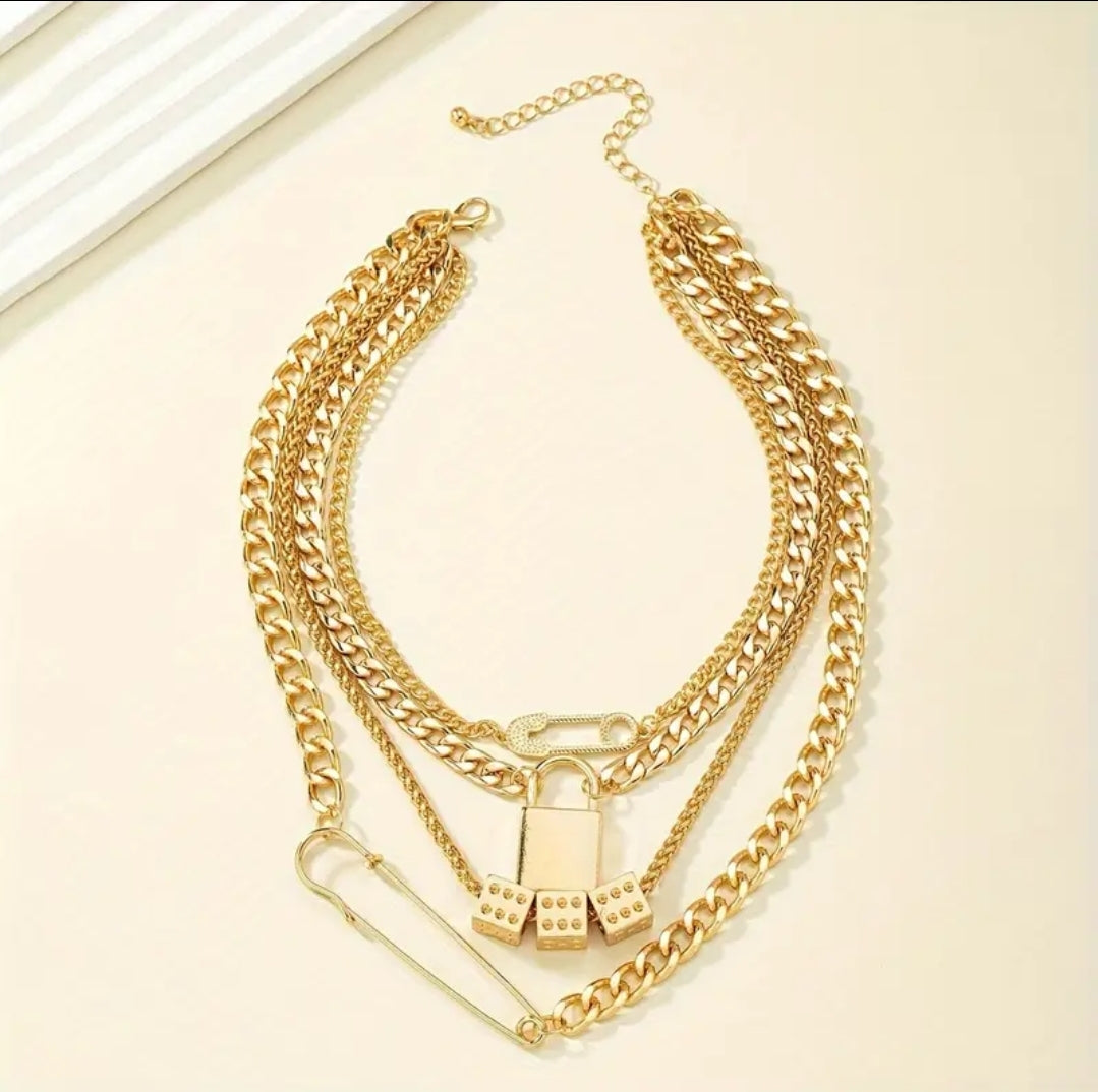 Punk Style Dice Safety Pin Chain Necklace Choker jewelry women gifts