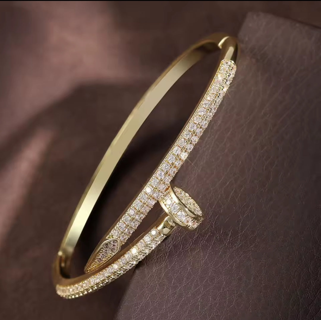 Rhinestone nail inspired cuff bracelet