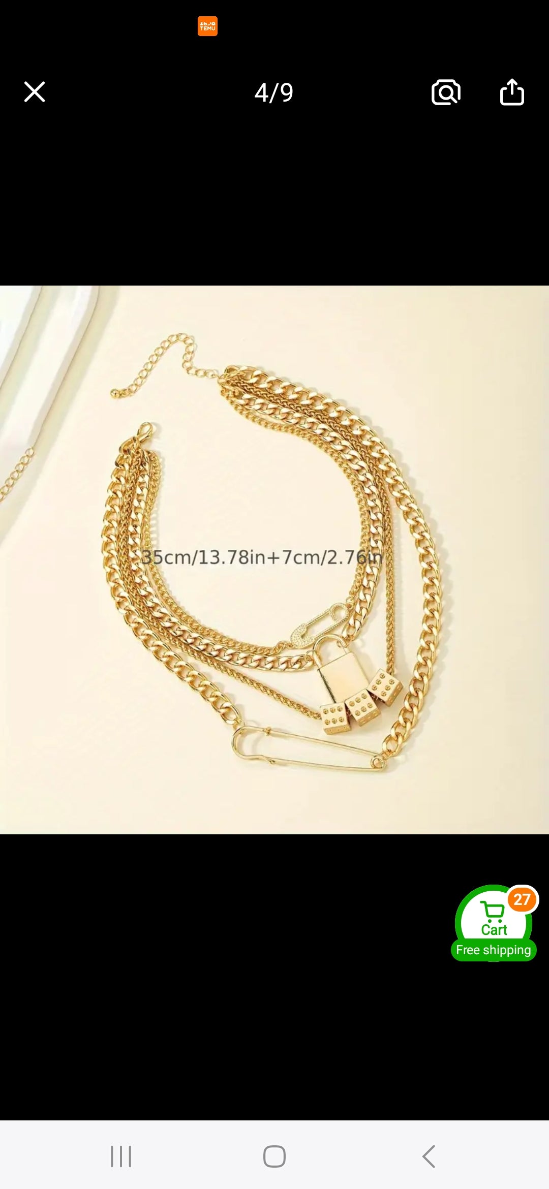 Punk Style Dice Safety Pin Chain Necklace Choker jewelry women gifts