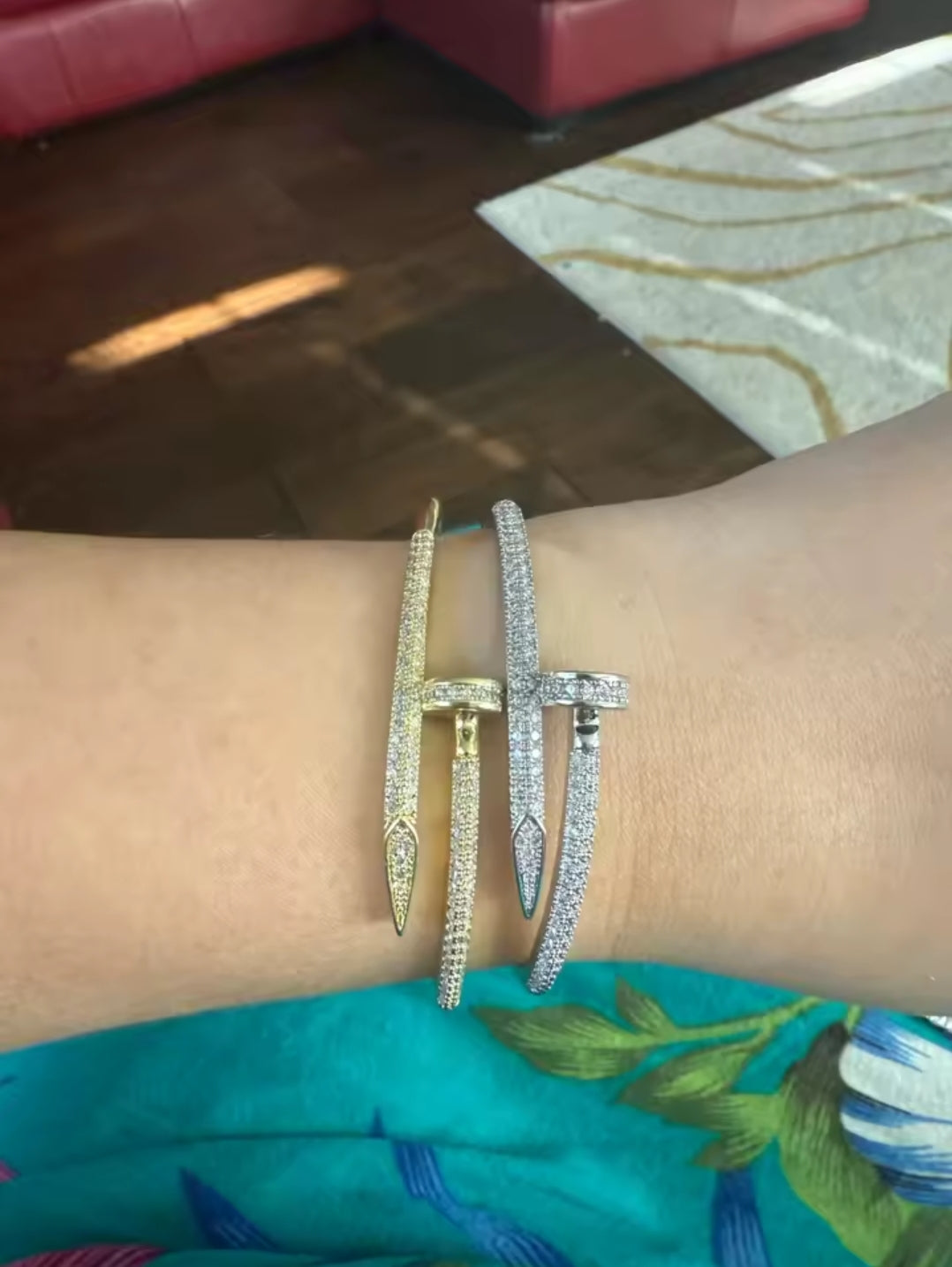 Rhinestone nail inspired cuff bracelet