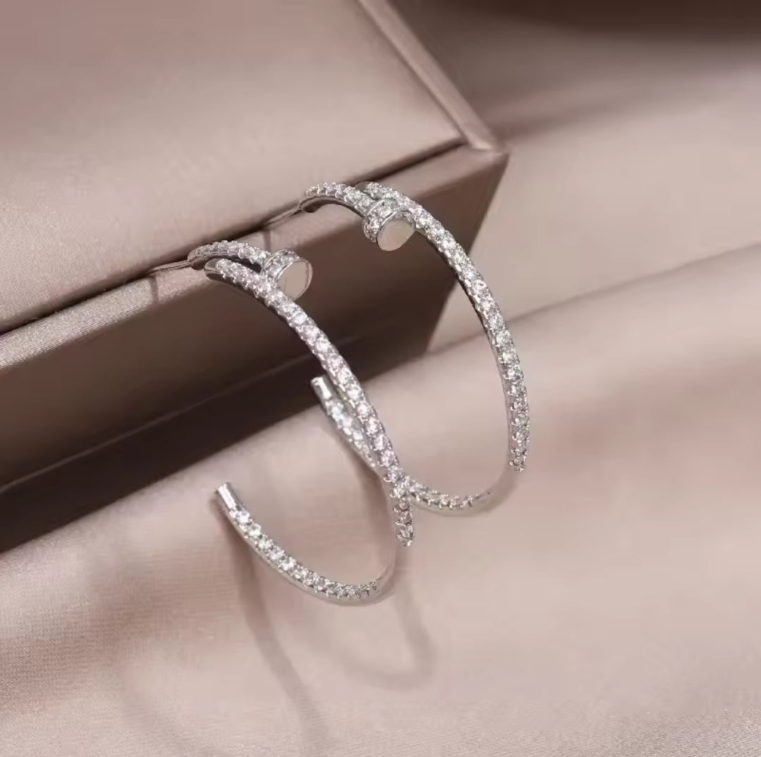 Punk style Nail inspired rhinestone hoop earrings women jewelry gifts