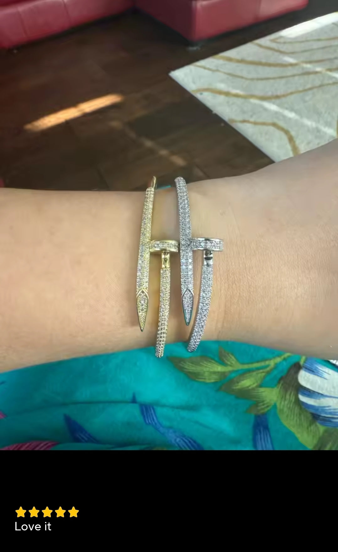 Rhinestone nail inspired cuff bracelet