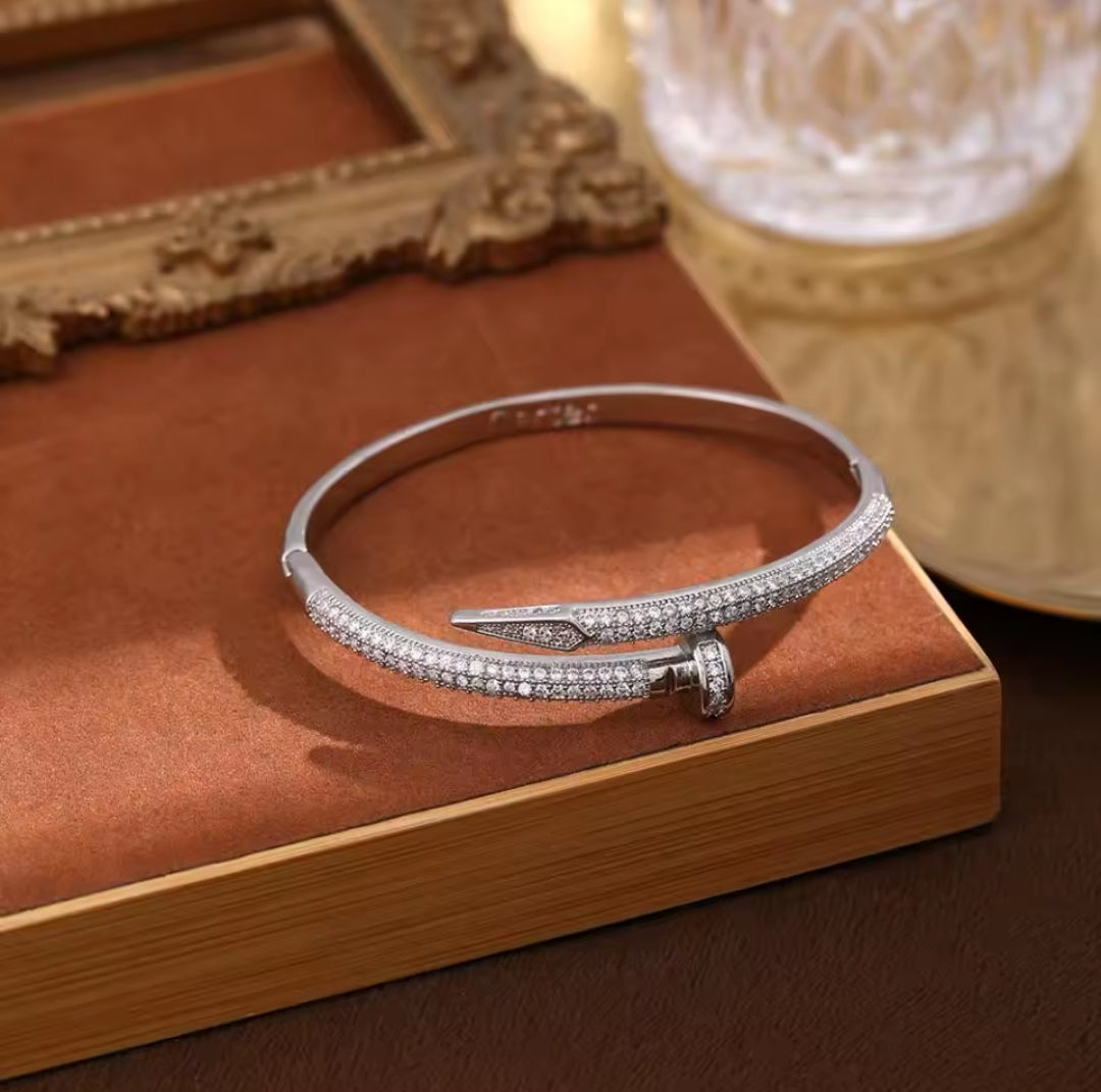 Rhinestone nail inspired cuff bracelet